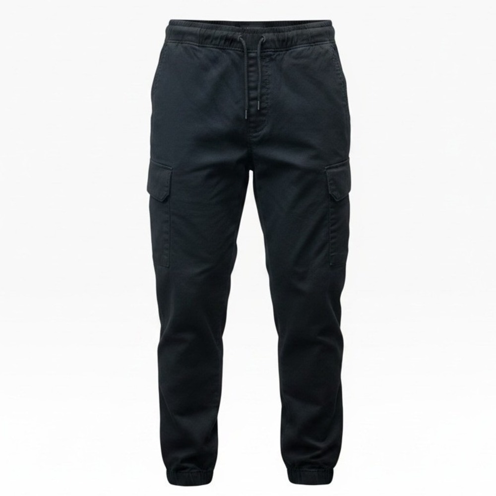 Airwalk Mens Black Cargo Jogger Pants Elastic Waist Tapered Cuffs Sz L #344N